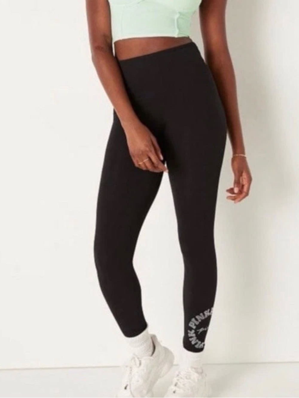 PINK Victoria's Secret Black Leggings with Rhinestones (Bling) on the lower leg